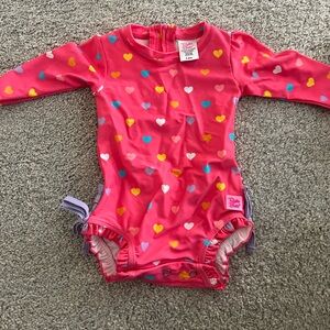 Ruffle Butts Pink Heart Baby Swimsuit
